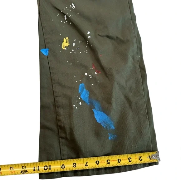 Boohoo Man Plus Slim Flare Gusset Paint Splatter Green Cargo Trouser Pants Sz 46 - Picture 8 of 16